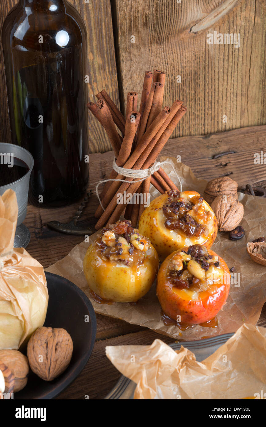 Apple with nut caramel filling Stock Photo