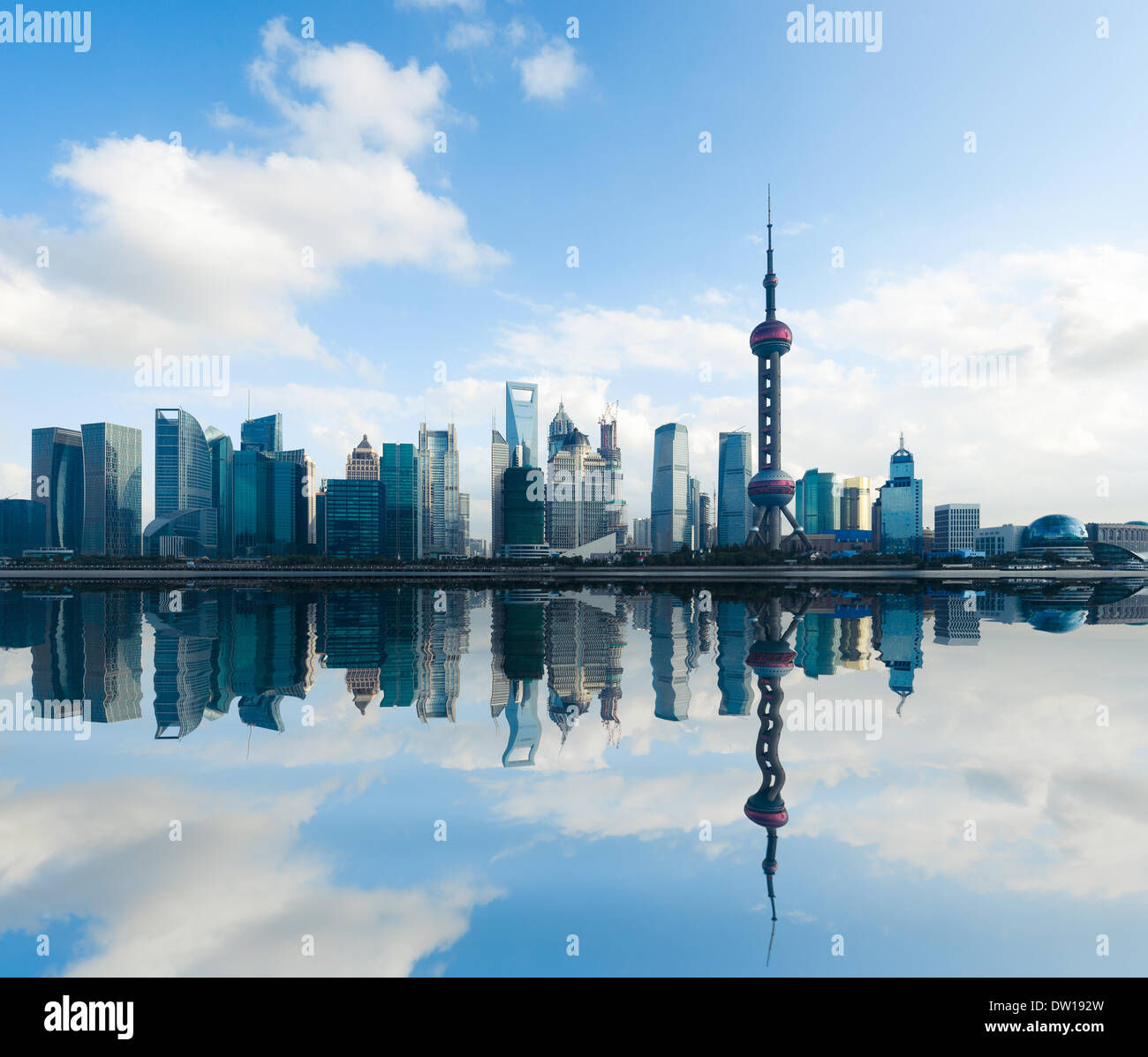 shanghai skyline with reflection at daytime Stock Photo