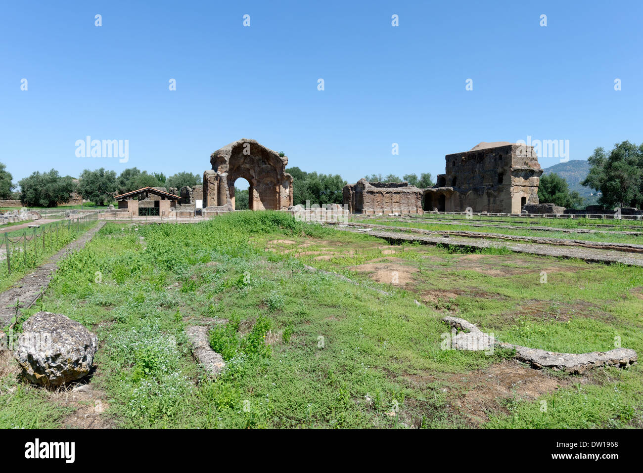 View across to entrance Vestibulum Piazza d'Oro or Golden Square Villa Adriana Tivoli Italy complex vast Stock Photo