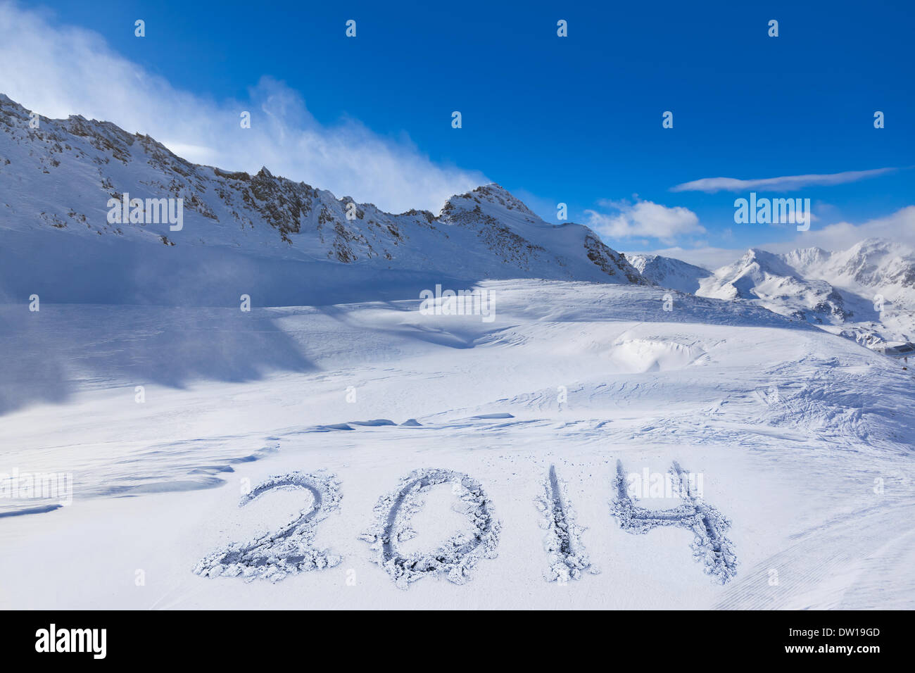 2014 on snow at mountains Stock Photo