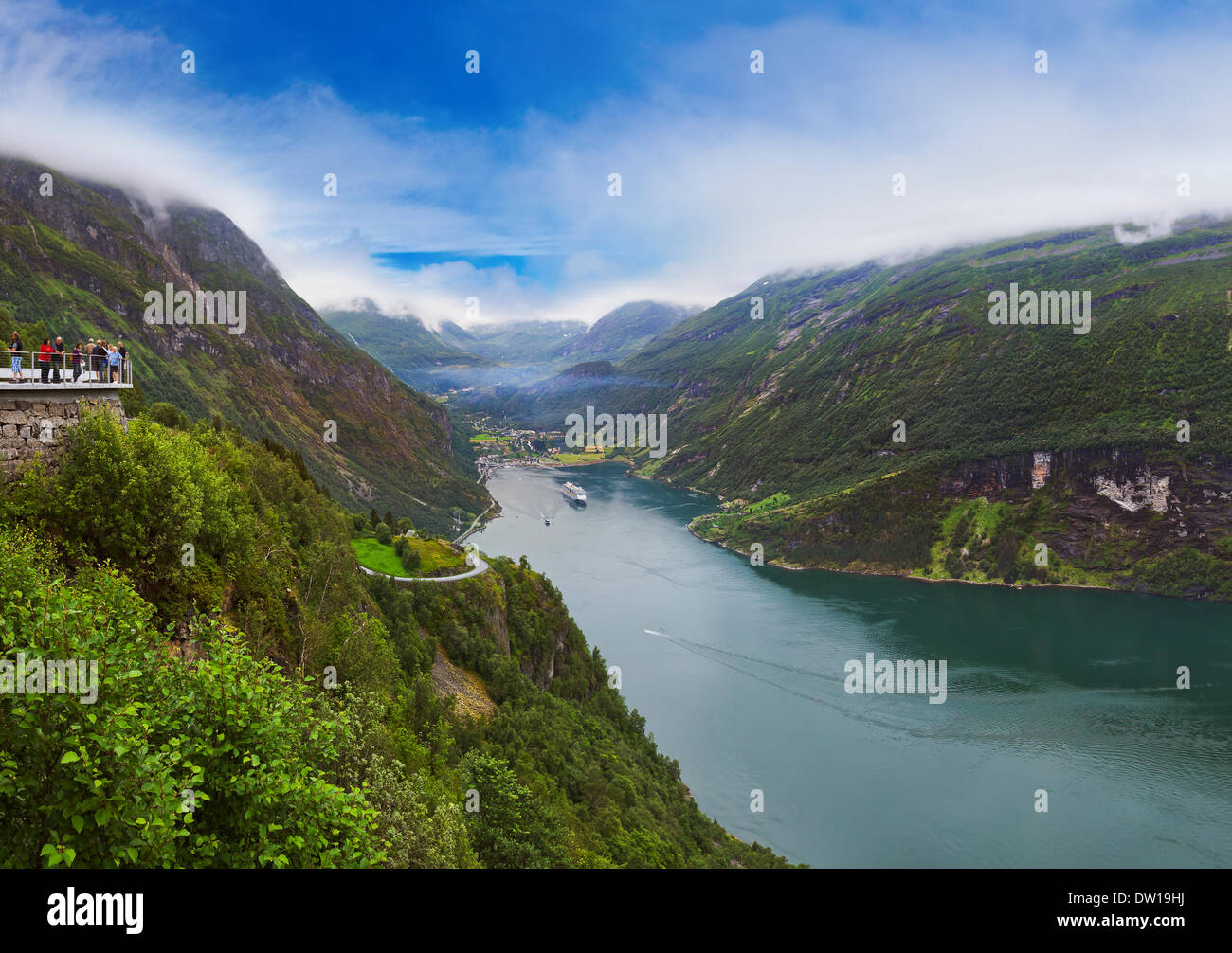Panorama of Geiranger fjord Norway Stock Photo Alamy