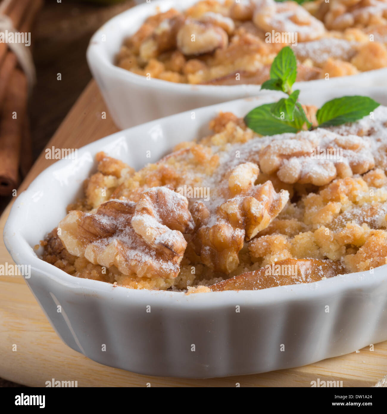 Apple Walnut streusel cake Stock Photo