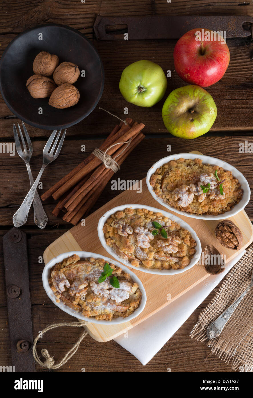 Apple Walnut streusel cake Stock Photo