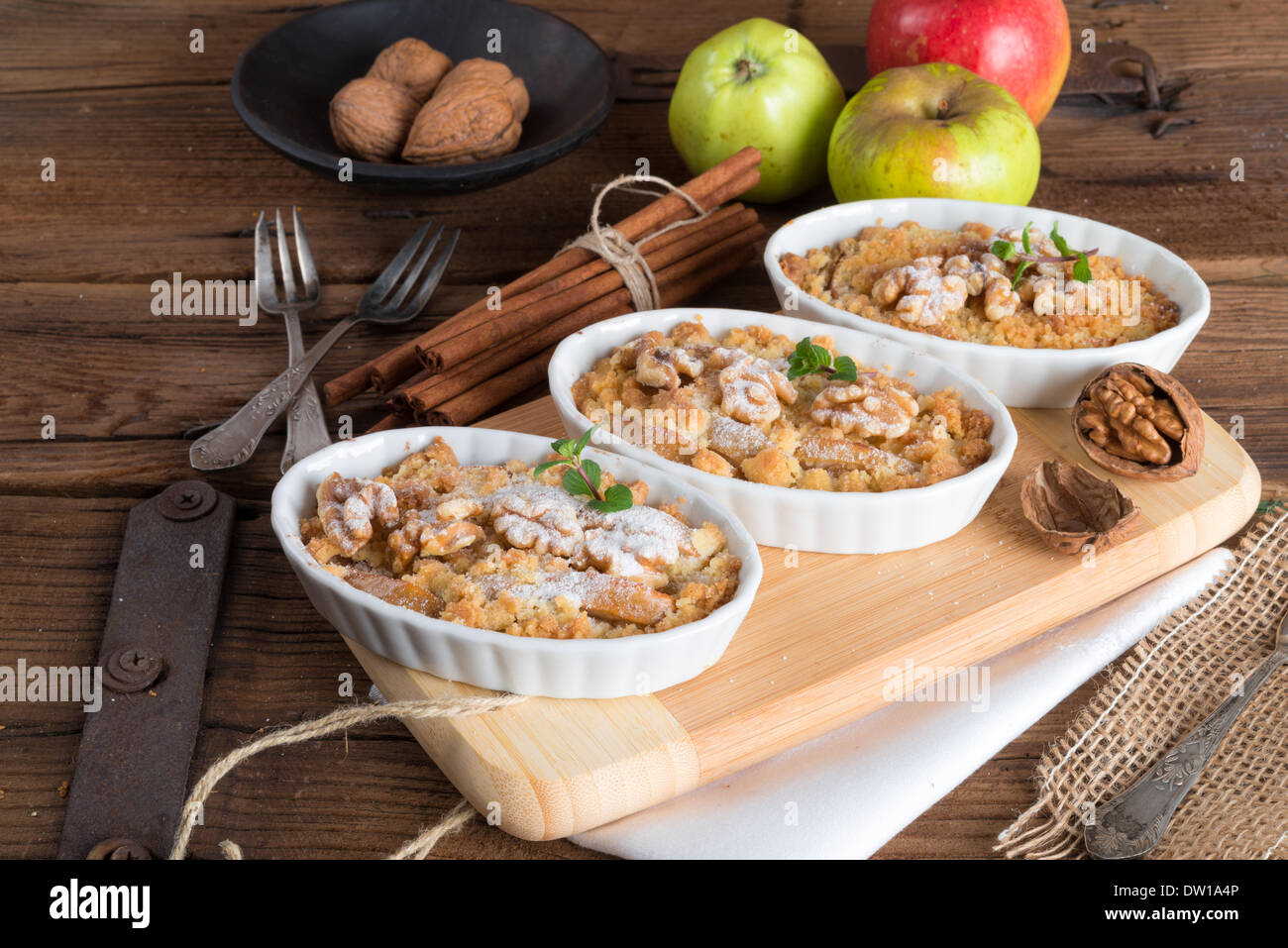 Apple Walnut streusel cake Stock Photo