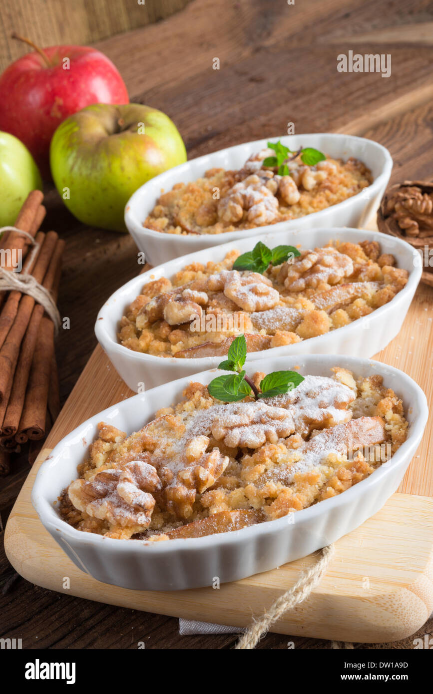 Apple Walnut streusel cake Stock Photo