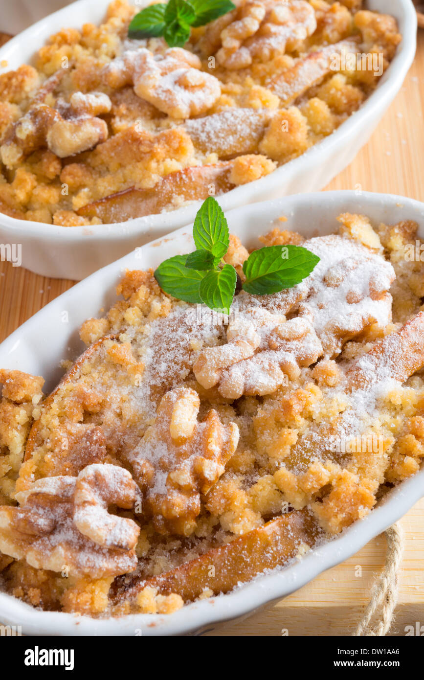 Apple Walnut streusel cake Stock Photo