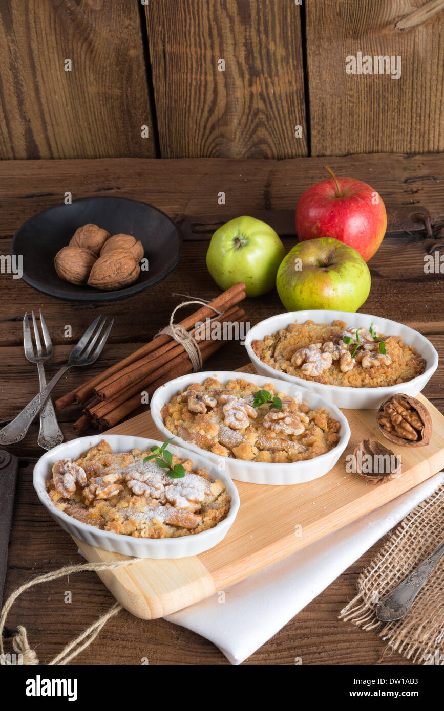 Apple Walnut streusel cake Stock Photo
