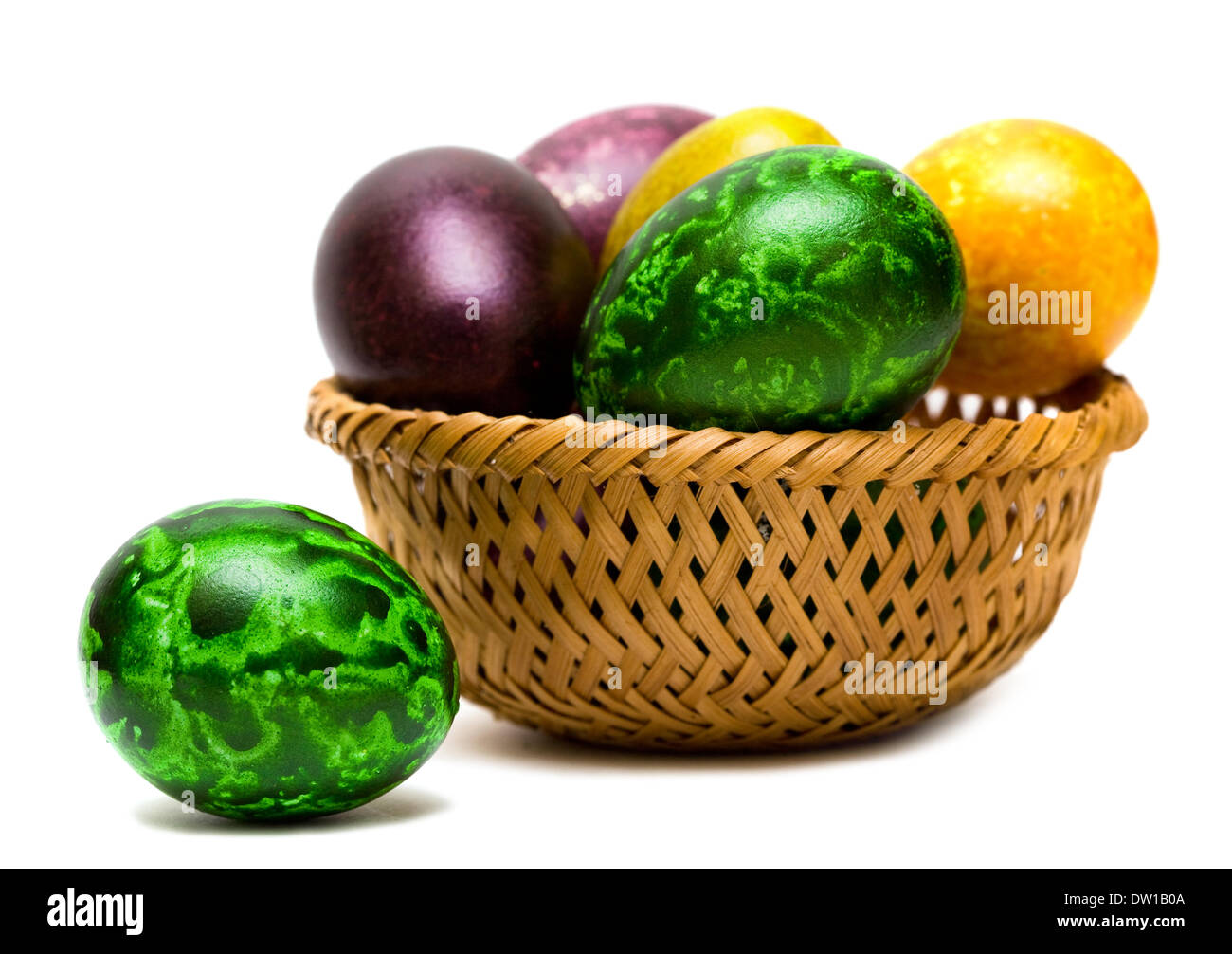 Easter eggs in a basket Stock Photo