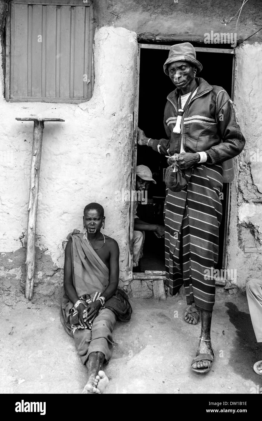 Mursi Couple, Jinka, Omo Valley, Ethiopia Stock Photo