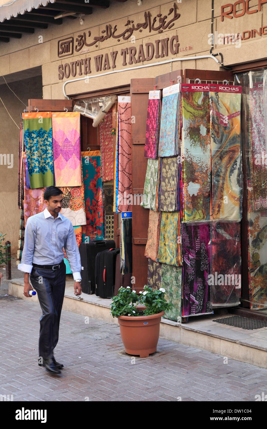 United Arab Emirates, Dubai, Bur Dubai, Souq, textile shop, Stock Photo