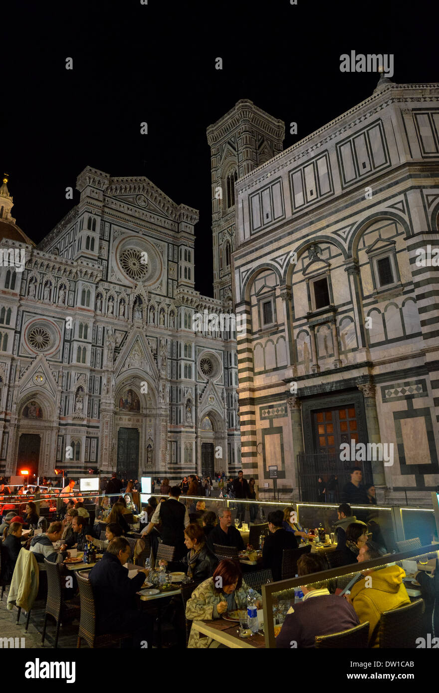 the famous medieval basilica or Duomo of Florence in Italy by night Stock Photo