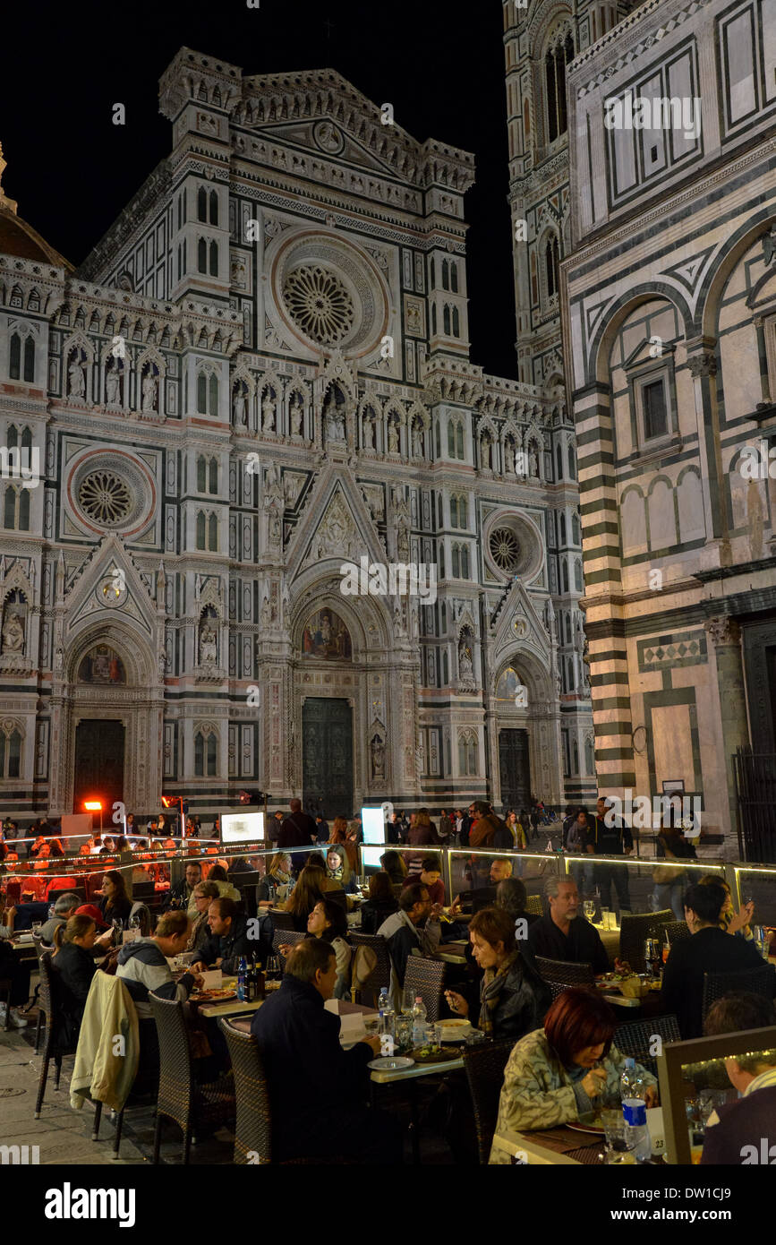 the famous medieval basilica or Duomo of Florence in Italy by night Stock Photo