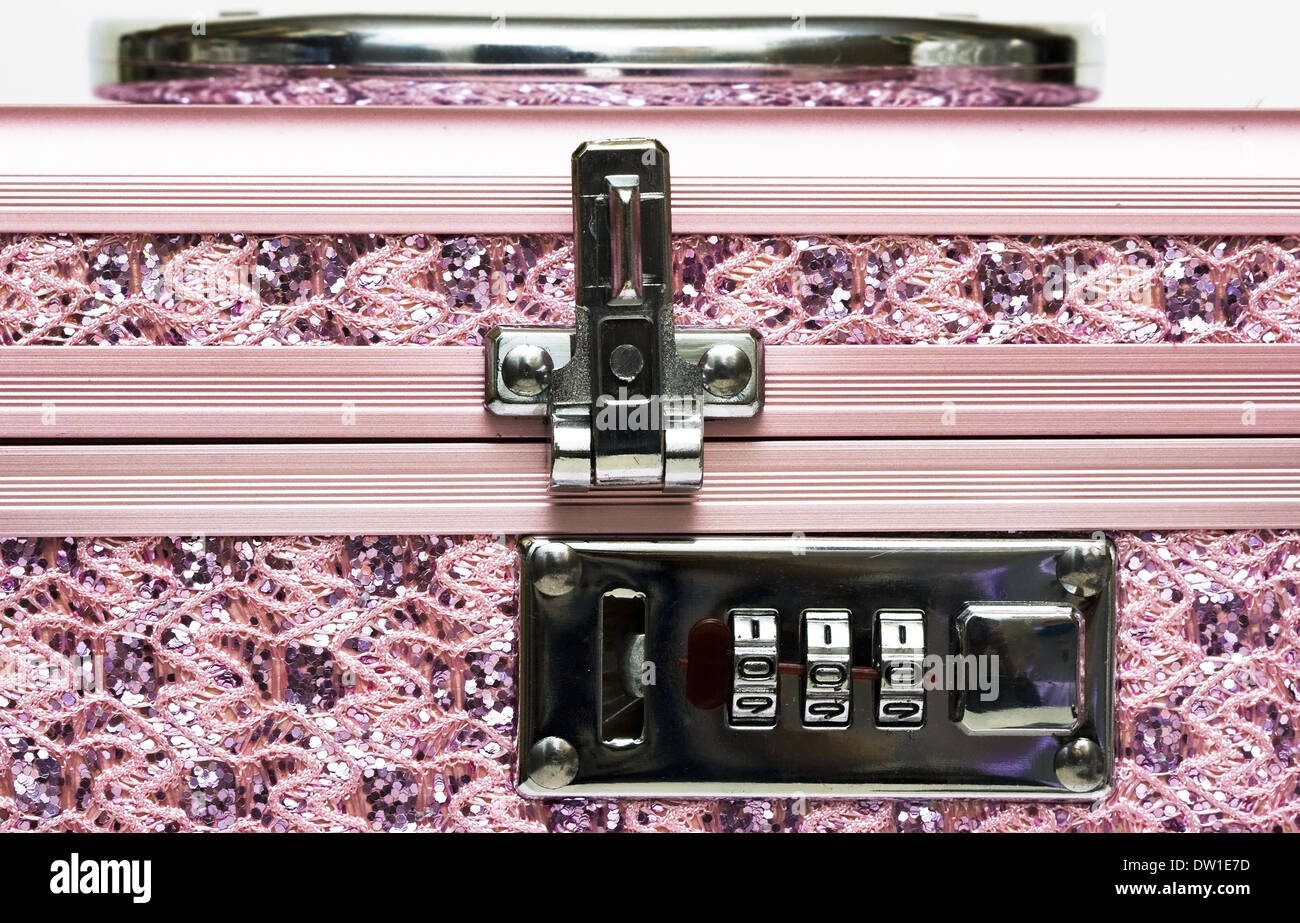 pink safe box with padlock Stock Photo