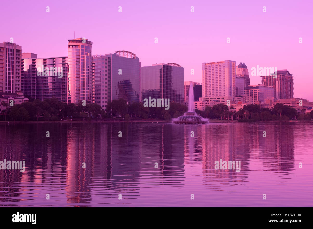 DOWNTOWN SKYLINE LAKE EOLA PARK ORLANDO FLORIDA USA Stock Photo Alamy