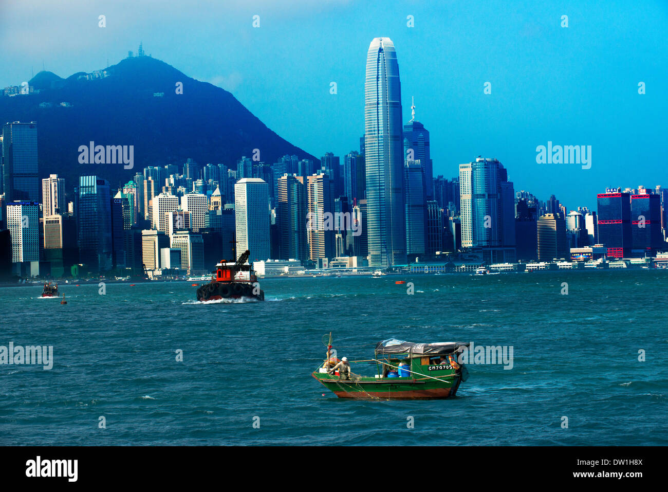 A view of Hong Kong's Central district as seen from Victoria harbor. Stock Photo