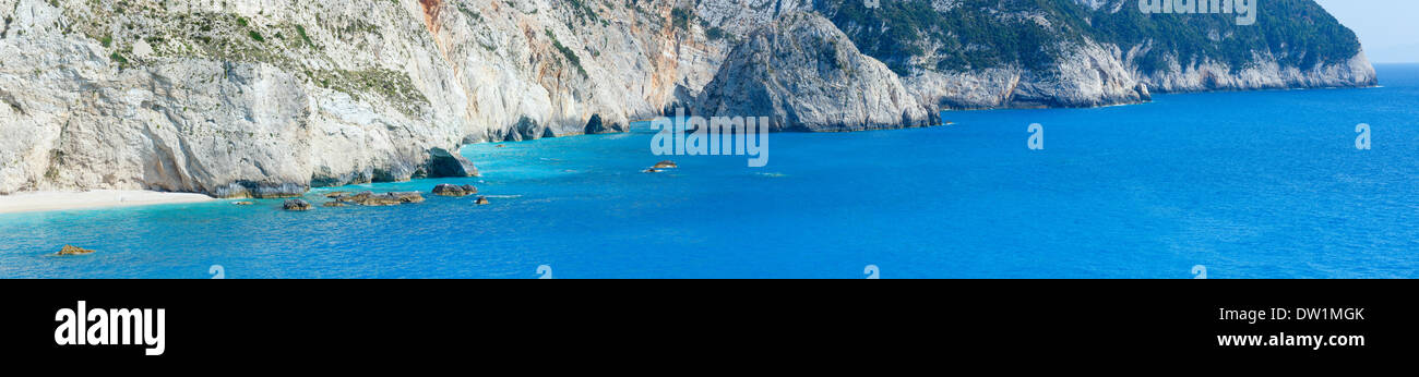 Summer coast panorama (Lefkada, Greece). Stock Photo