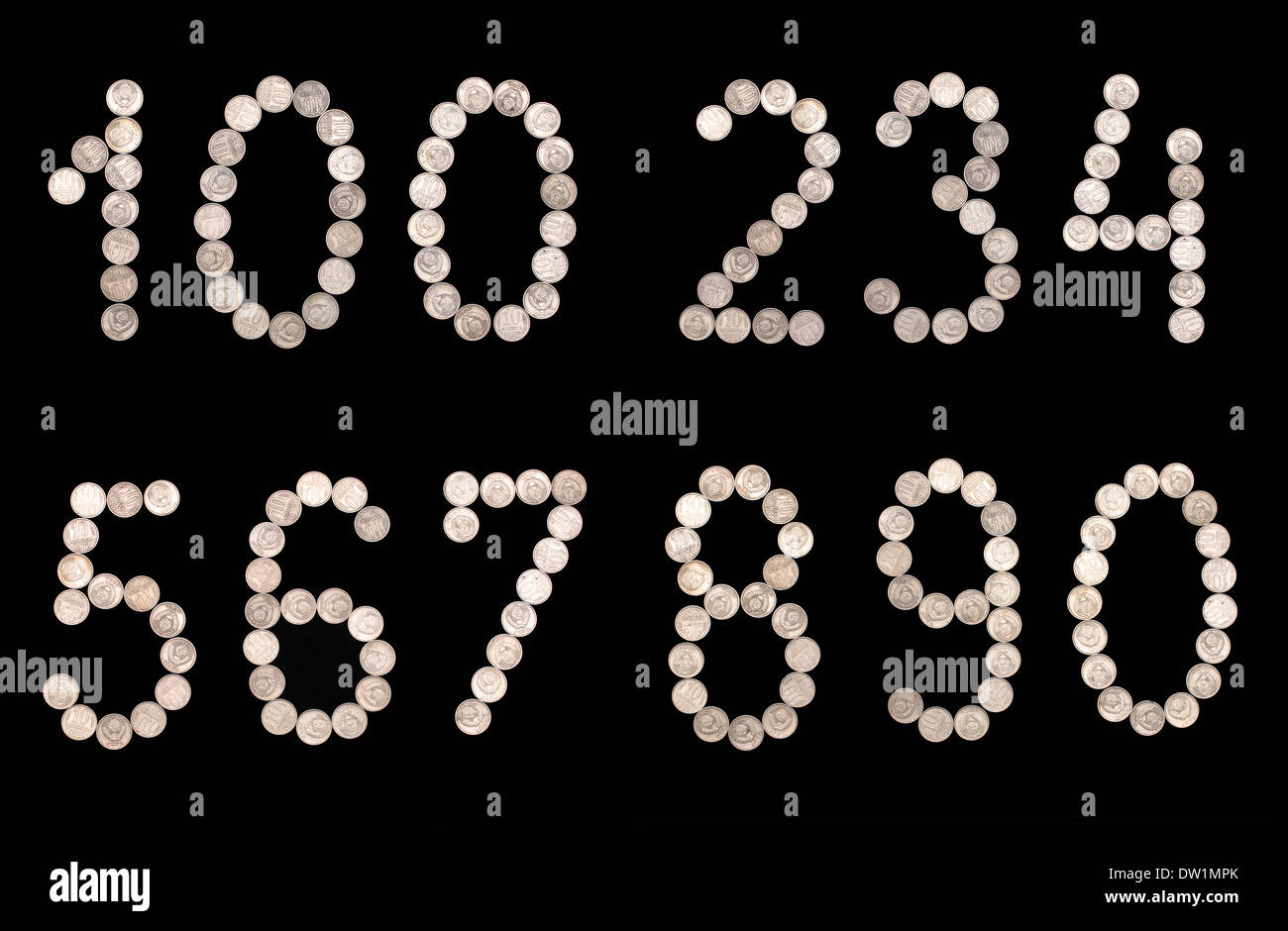 numbers set of money coins Stock Photo Alamy
