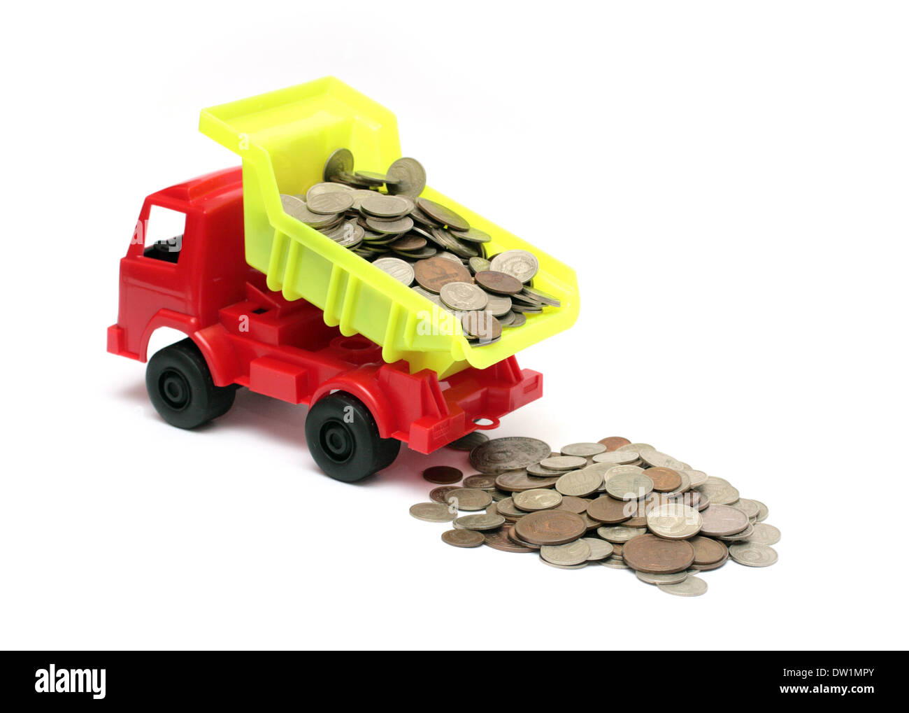 toy lorry with coins - business concept Stock Photo