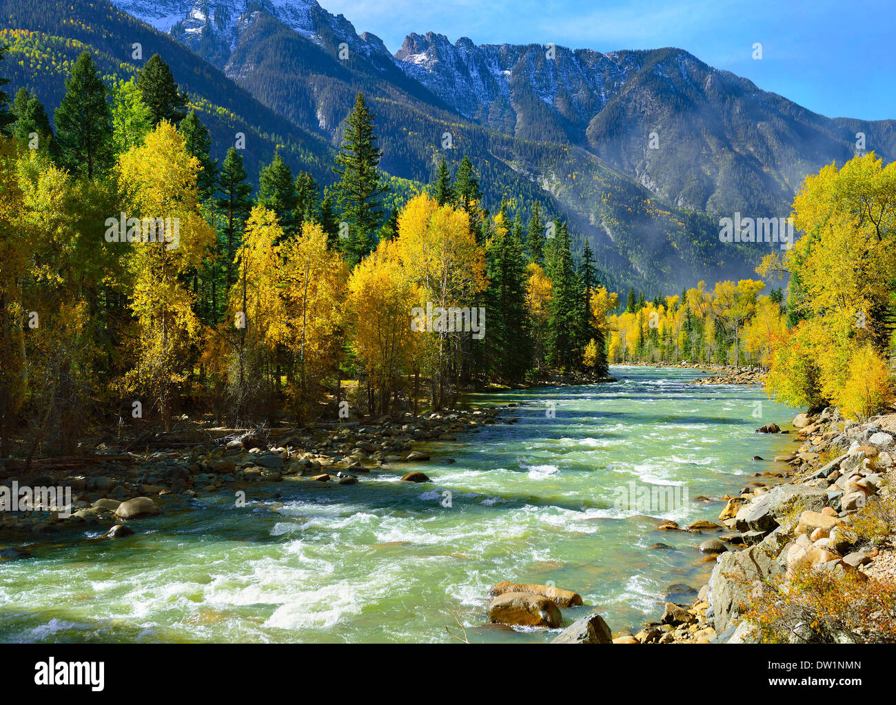 river and colourful mountains of Colorado during foliage season Stock ...