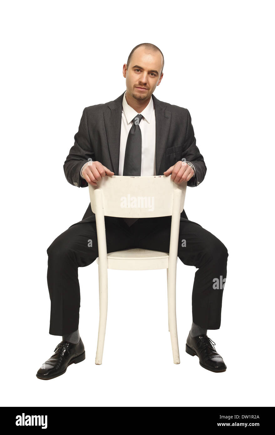 Man Sit On Chair Stock Photo Alamy