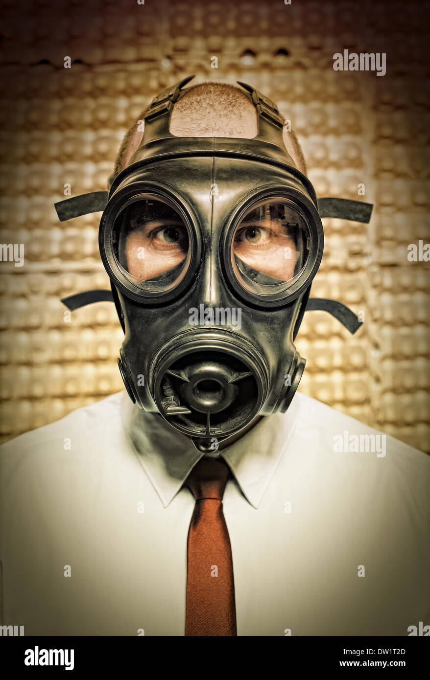 businessman with gas mask Stock Photo
