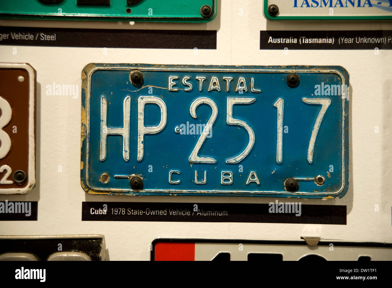Cuban license plate on Display at the Petersen Automotive Museum in Los Angeles Stock Photo