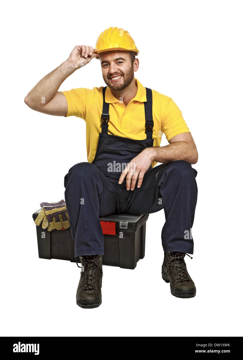 handyman sit on his toolbox Stock Photo - Alamy