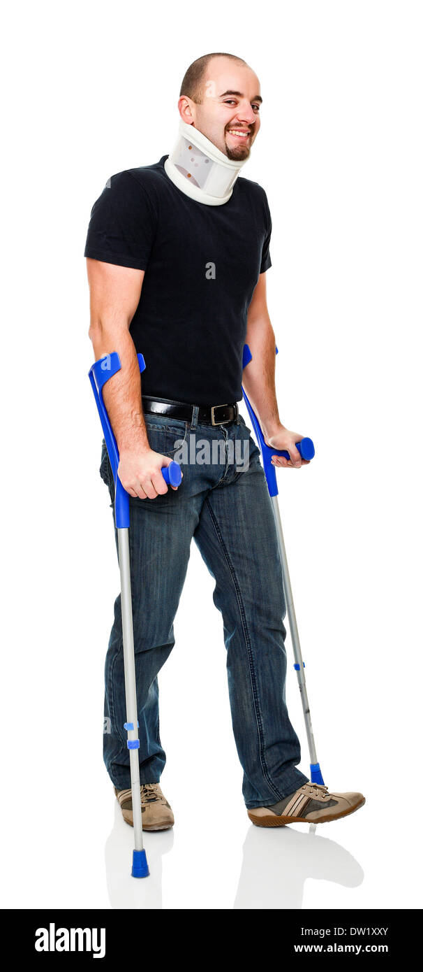man with crutch Stock Photo