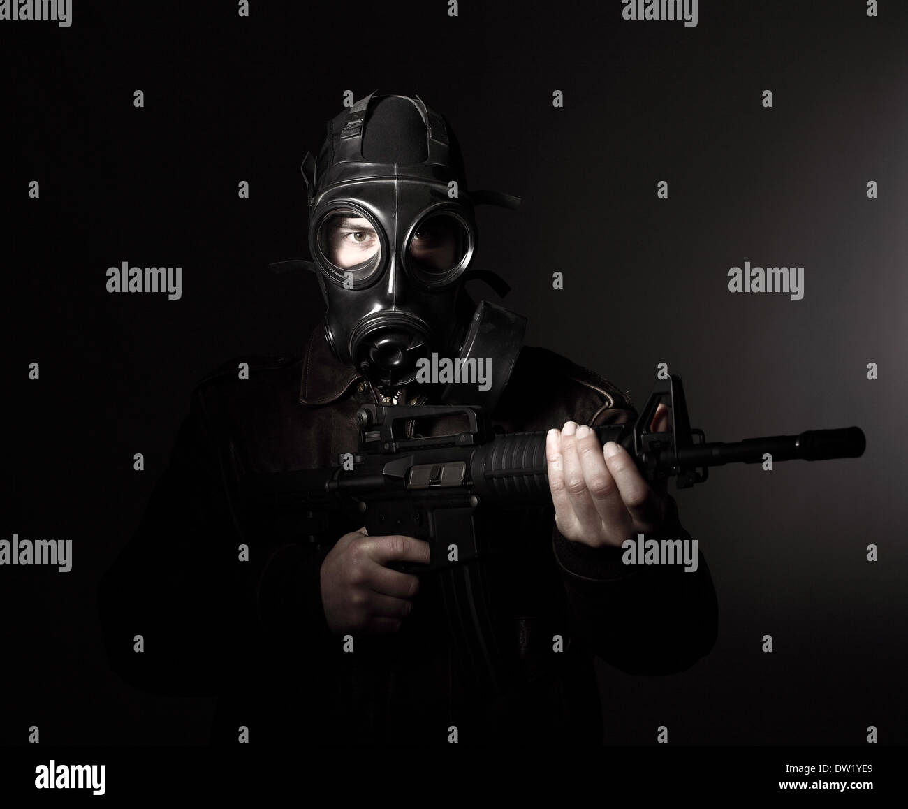 terrorist with gas mask Stock Photo