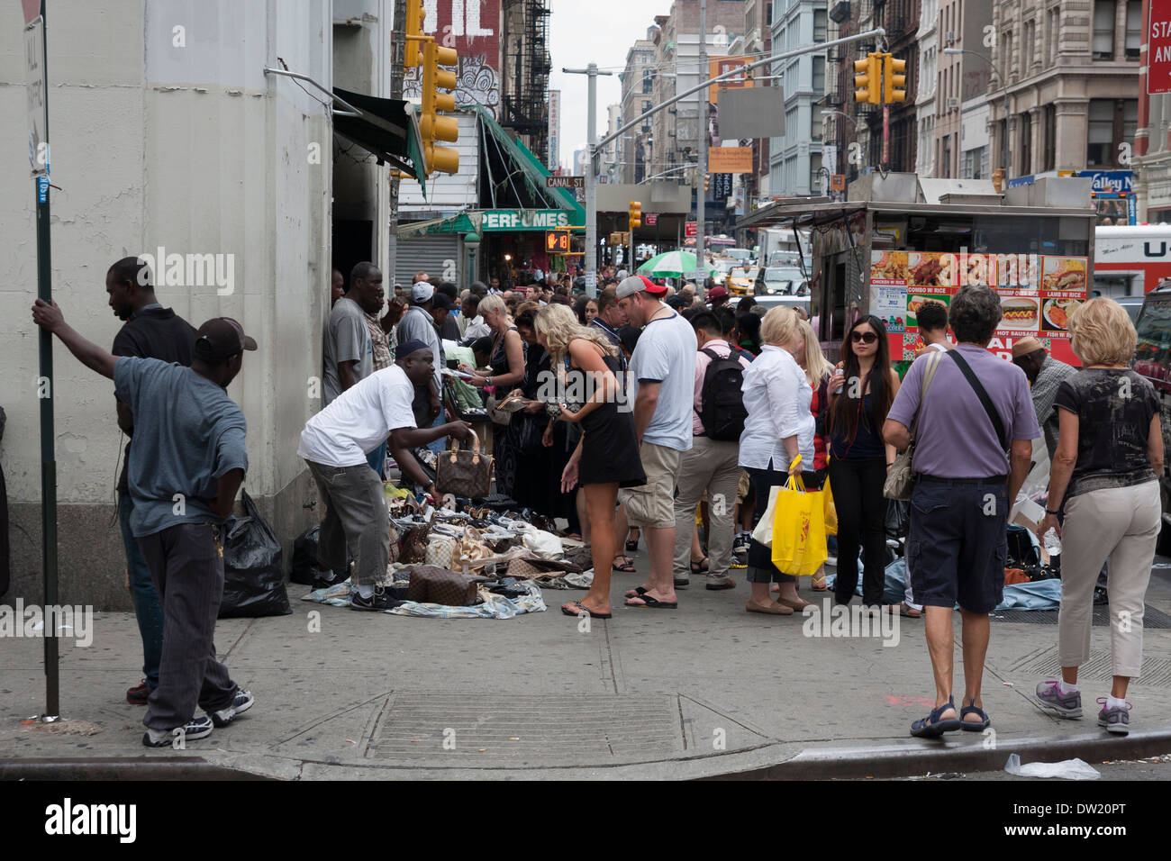 Spread of counterfeit luxury goods on Broadway, New York, USA Stock Photo