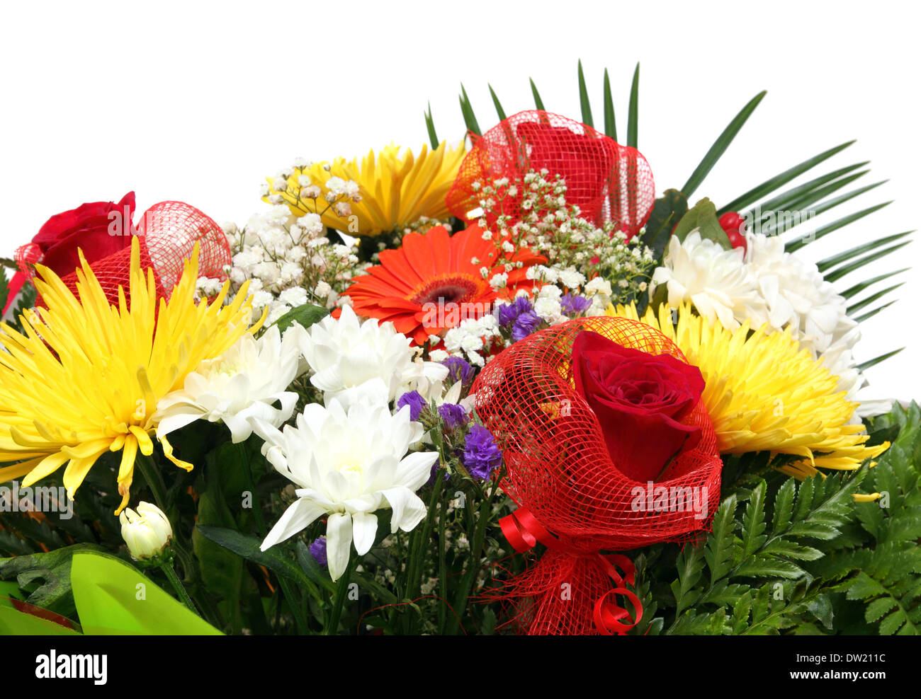 assorted flowers in bouquet closeup Stock Photo
