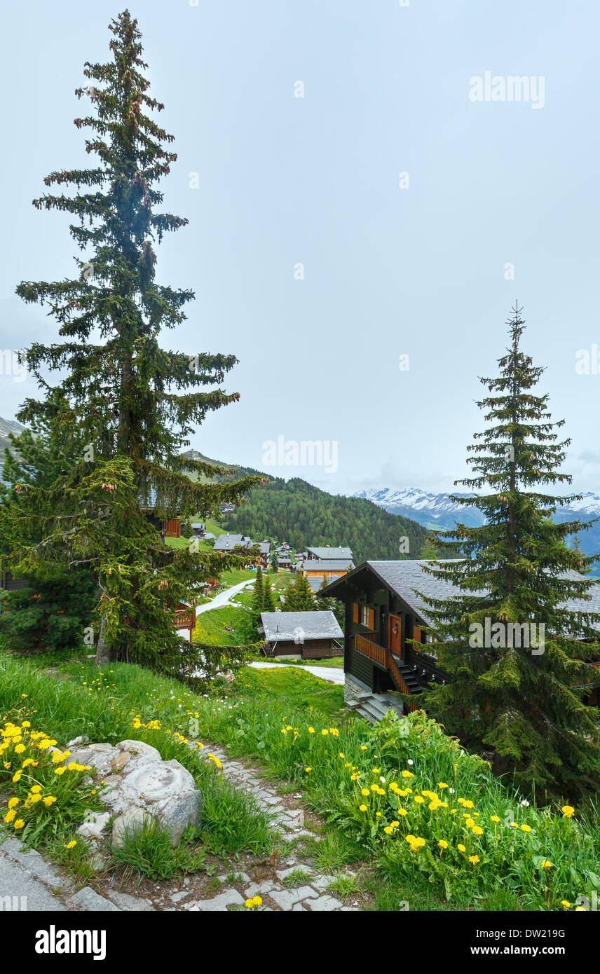 Bettmeralp village summer view (Switzerland) Stock Photo