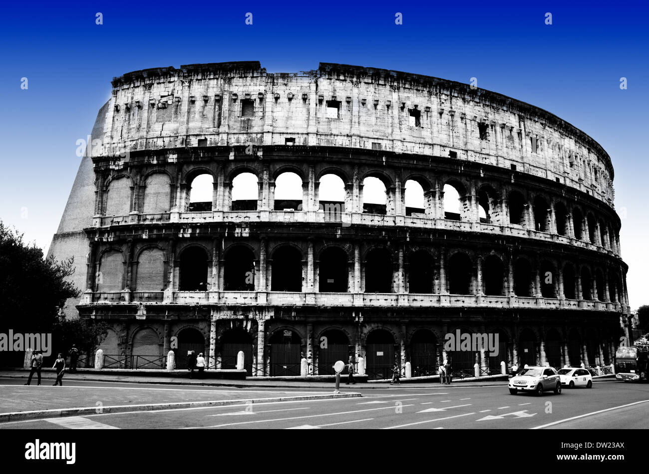 Famous Roman Colosseum (amphiteatre) in Rome in summer time Stock Photo