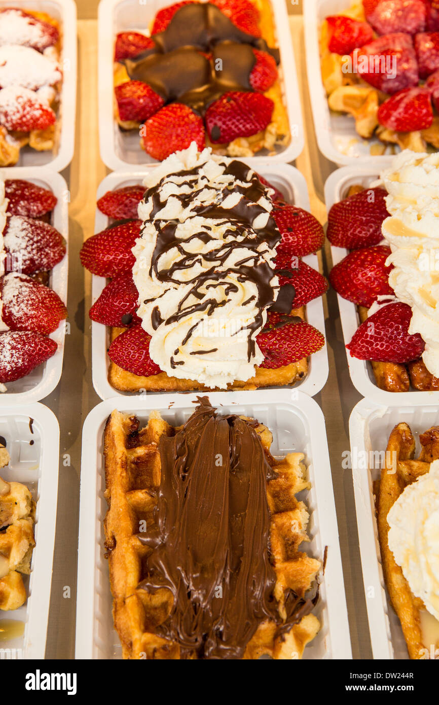 Belgian waffles displayed in Brussels Stock Photo
