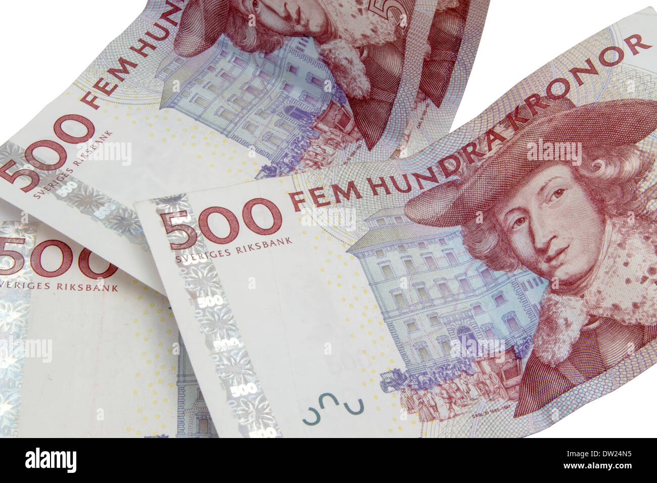 Swedish currency closeup on white background. 500 Kronor Stock Photo