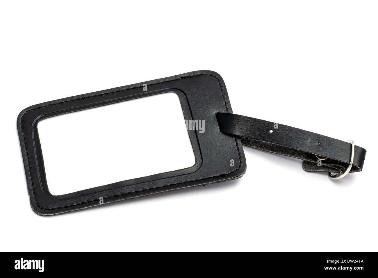 Black leather Luggage tag isolated on white background Stock Photo Alamy