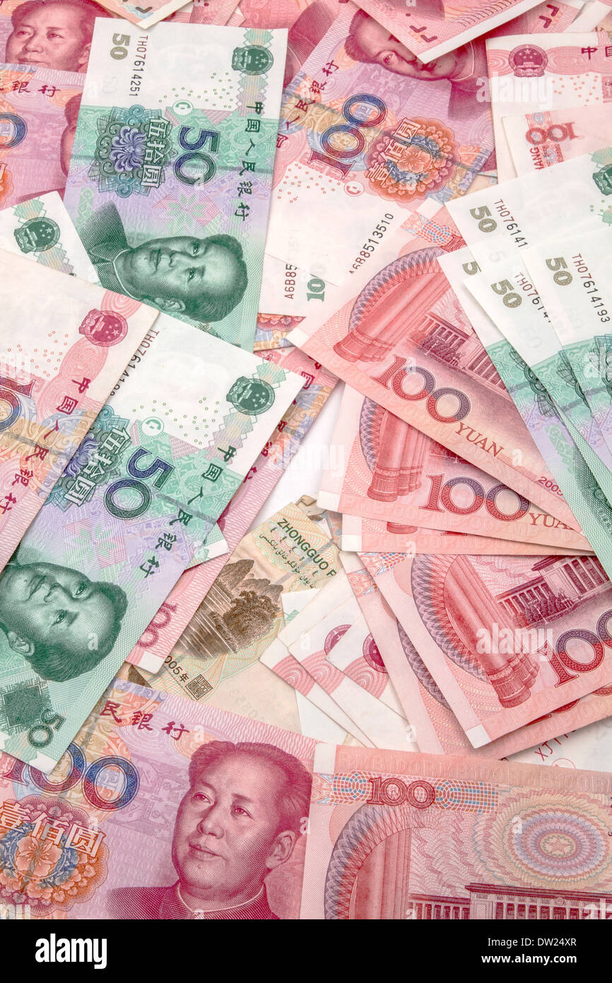 Chinese currency fifty and hundred yuan background Stock Photo Alamy