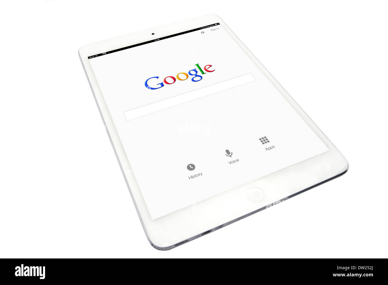 Apple ipad and google on white background Stock Photo