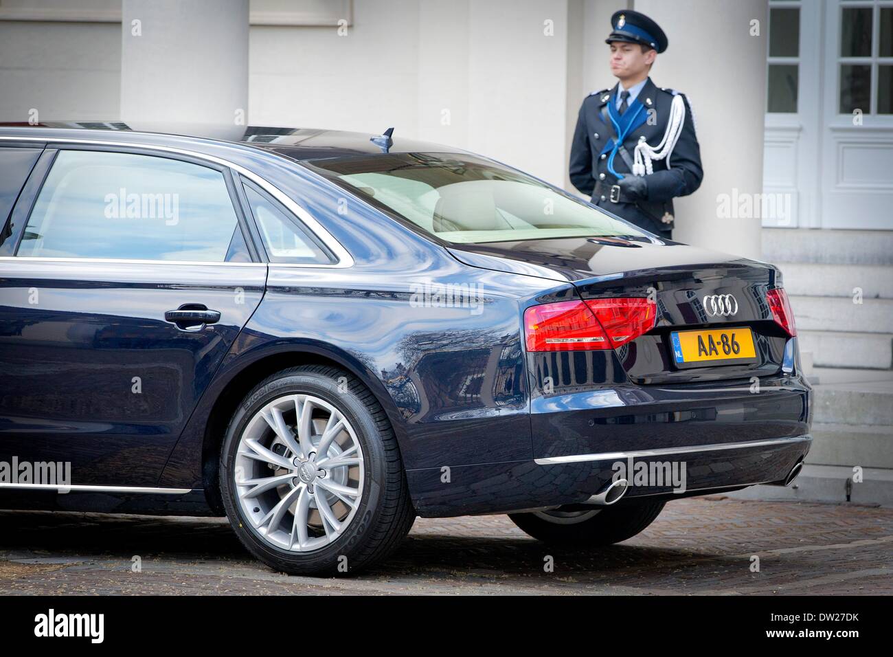 The Hague, The Netherlands. 25th Jan, 2014. New royal car of the King, Audi  A8, seen as King Willem-Alexander and Queen Maxima of The Netherlands  welcome the Olympic medal winners at Palace