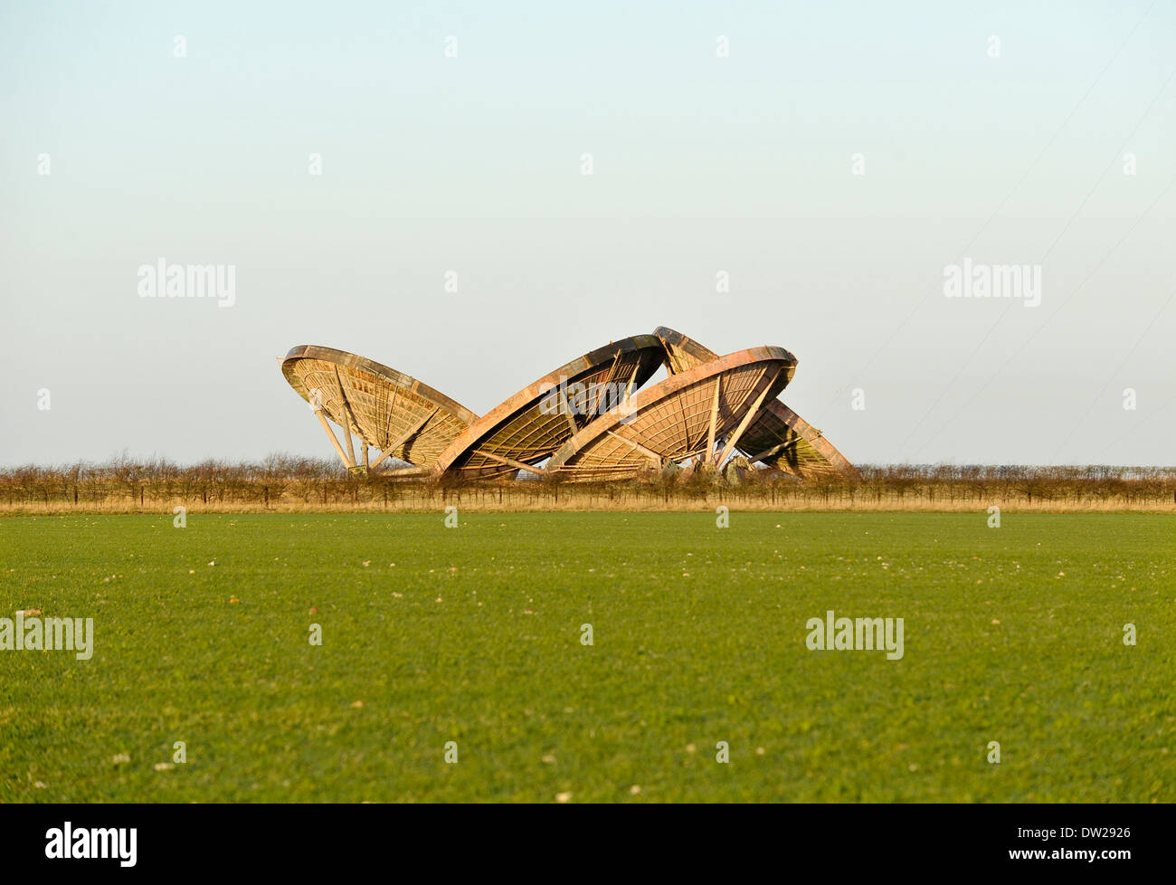 Old disused satellite dishes,Lincolnshire, UK. Stock Photo