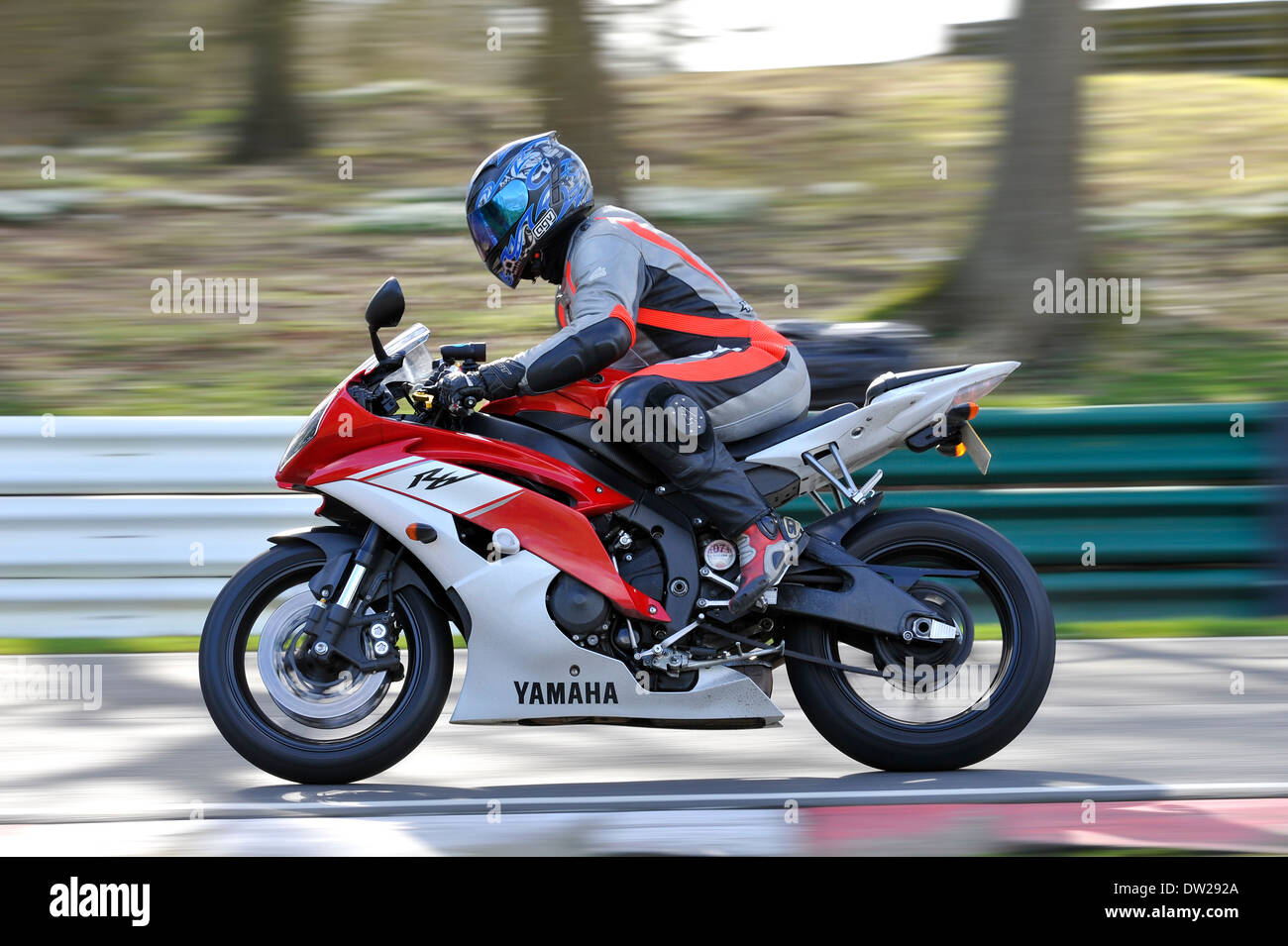 Motorbike on track, Cadwell Park, Lincolnshire, UK. Stock Photo