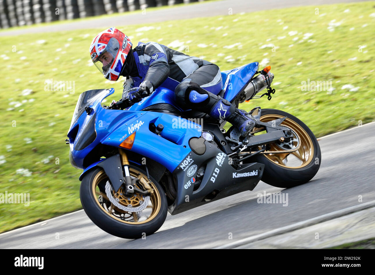 Motorbike on track, Cadwell Park, Lincolnshire, UK. Stock Photo