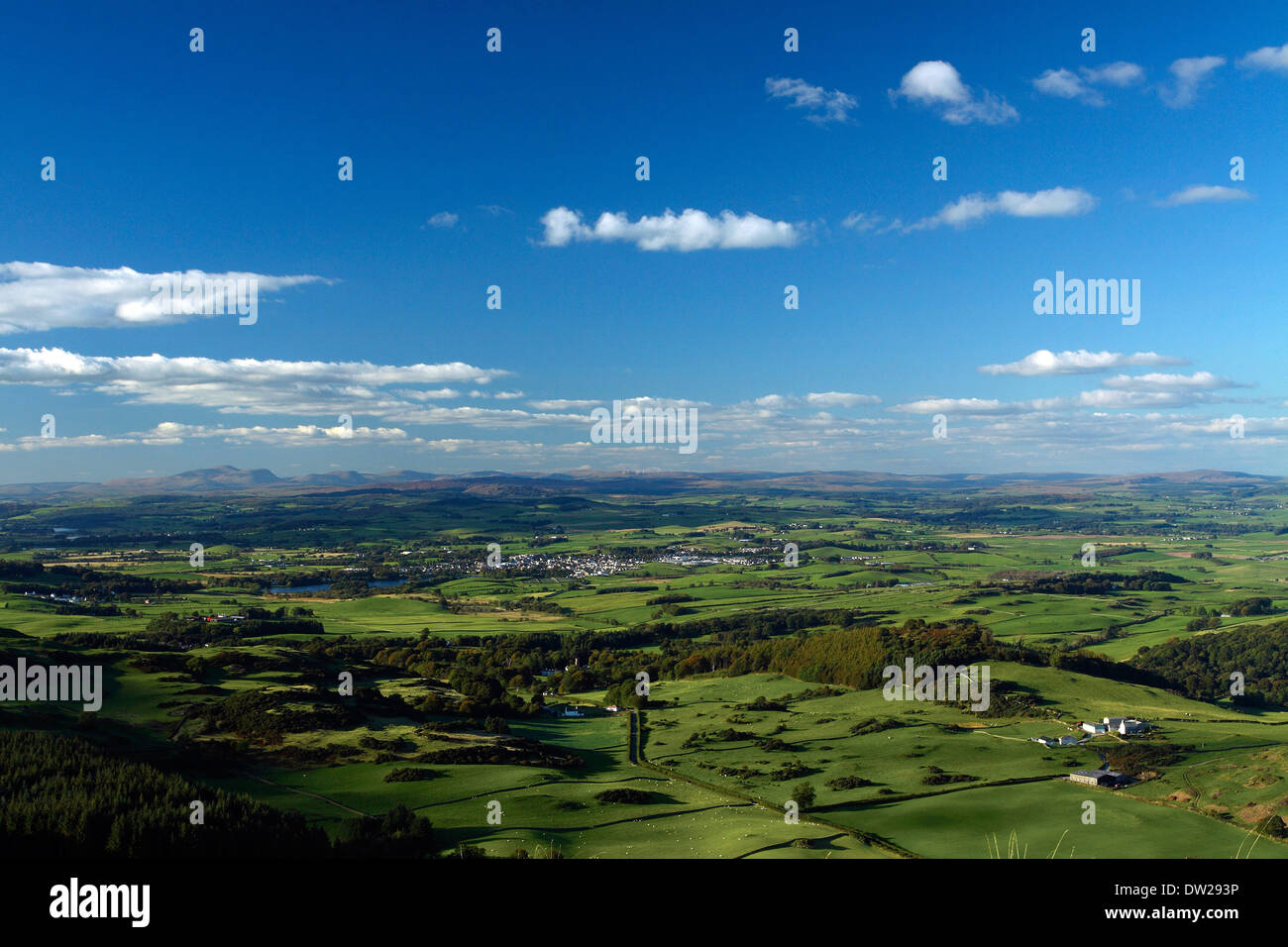 Castle Douglas and Cairnsmore of Cairsphairn from Screel aboce Auchencairn, Galloway, South West Scotland Stock Photo