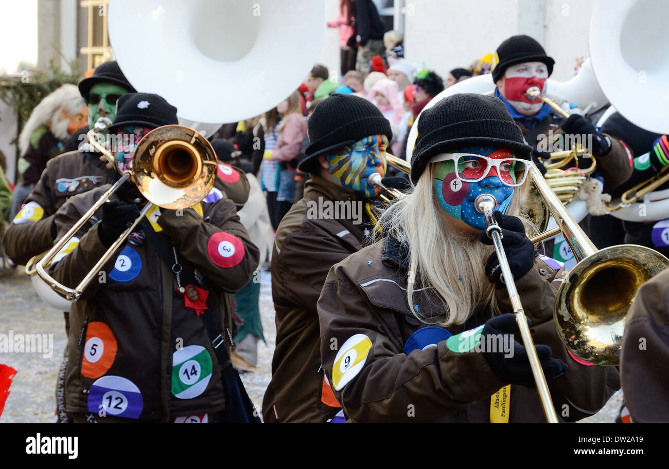 Brass band at the winter masquerade Fastnacht Stock Photo