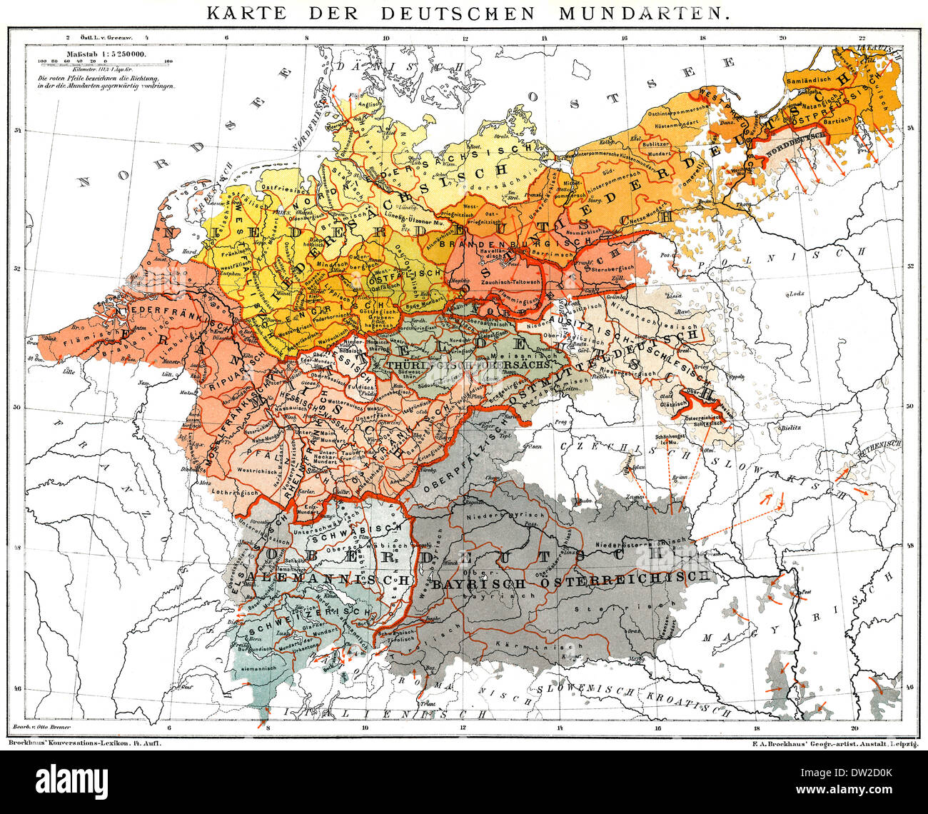 Historical map of German dialects, Germany, 1894 Stock Photo