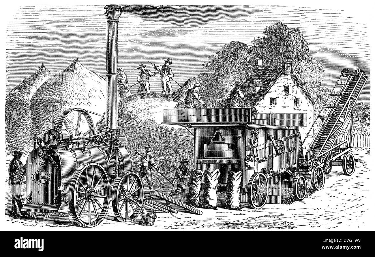 historical graphic representation, 1896, steam engine powering an old