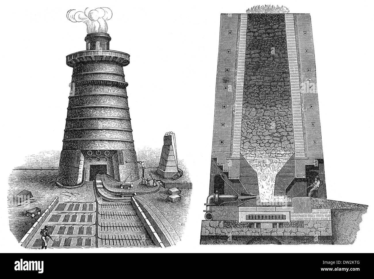 Technical processing of iron in different blast furnaces, 1894, technische Eisenverarbeitung in verschiedenen Hochöfen, 1894 Stock Photo