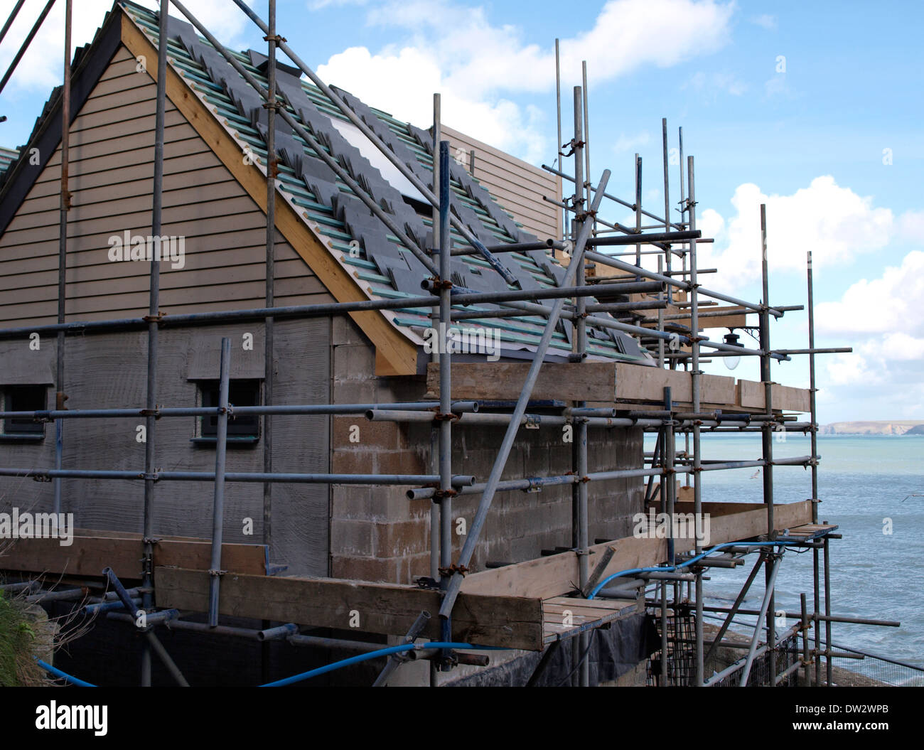 New fisherman's store rooms with offices above being built, Newquay Harbour, Cornwall, UK Stock Photo