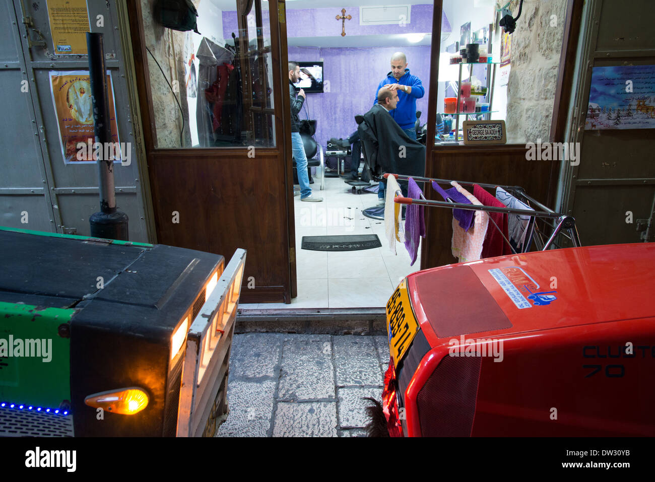 Haidresser shop in the Christian Quarter. Jerusalem Old City. Israel Stock Photo