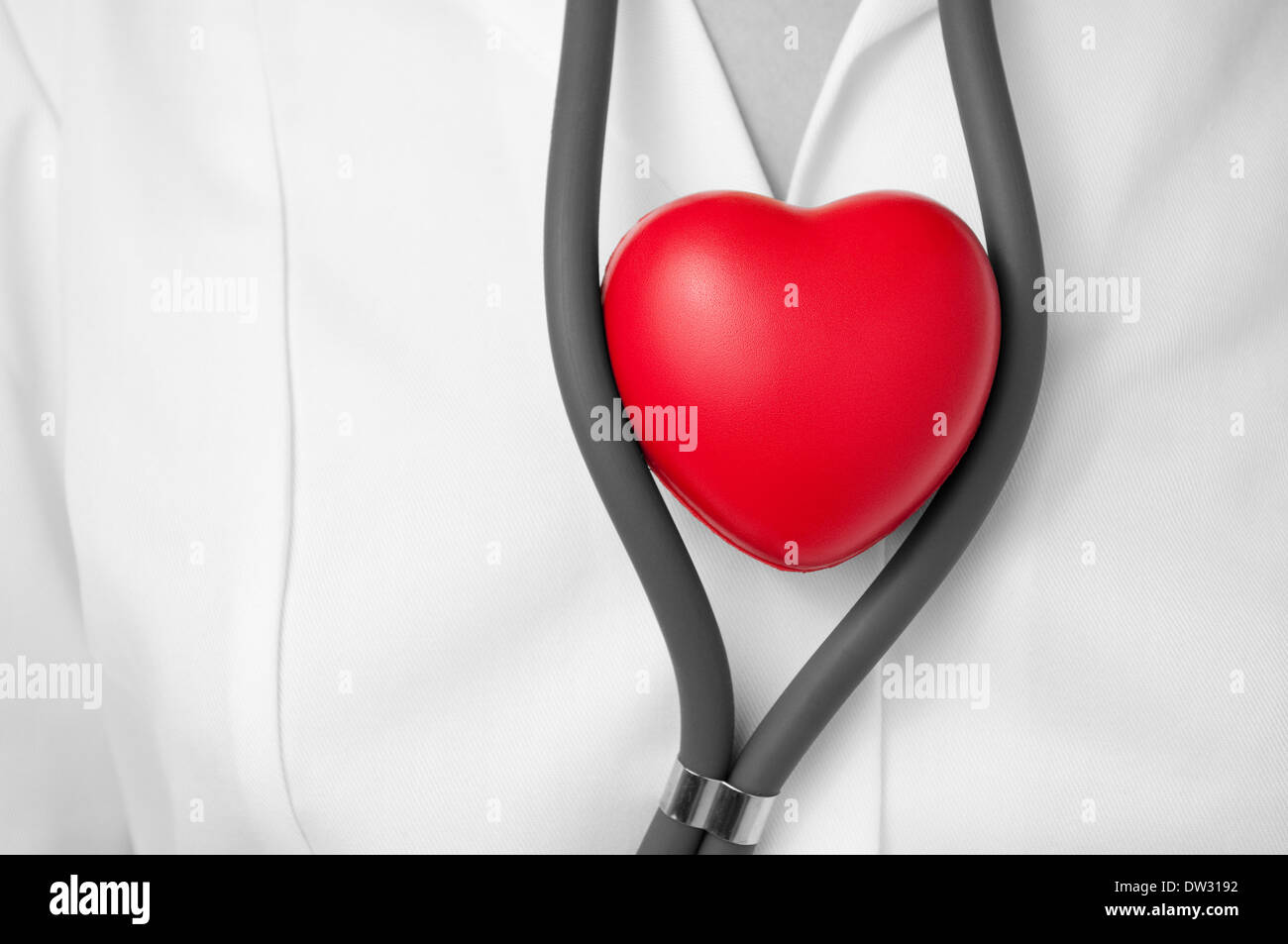 Physician with red heart Stock Photo
